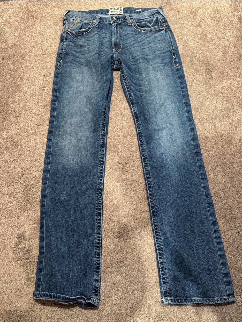 Ariat M5 Straight Leg Jeans 34x38 Medium Wash Denim Western Cowboy Rancher